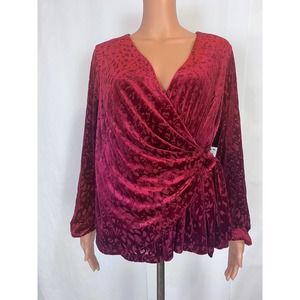 Alfani PETITE LARGE Burnt red burgundy jewel tone blouse faux wrap v-neck nwt